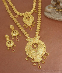 Premium Forming Gold Haram Necklace Bridal Combo Kemp Stone Collections HR2679
