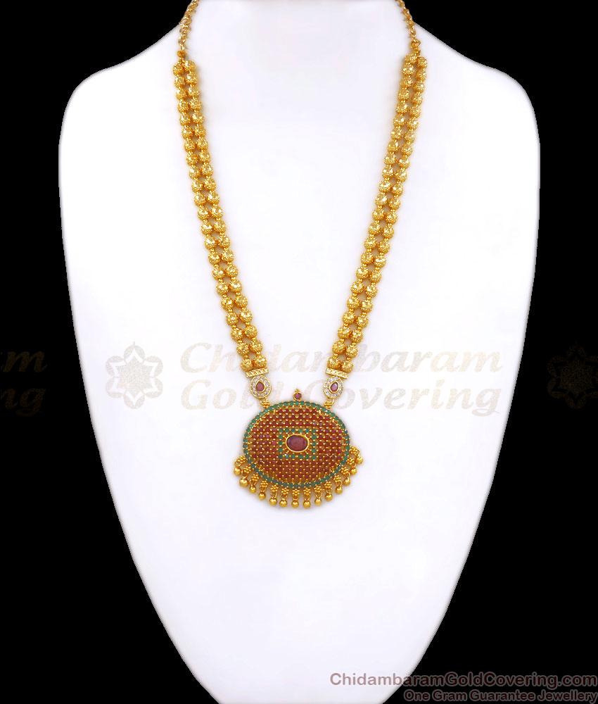 Two Line Golden Beads Secondary Haram Ad Stone Ruby Collections Gold Plated Jewelry HR2683