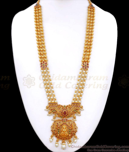 Gold pearl long chain designs deals