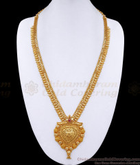 Kerala Bridal Gold Plated Haram Mullaipoo Net Pattern Design With Ruby Stone HR2693 Kerala Bridal Gold Plated Haram Mullaipoo Net Pattern Design With Ruby Stone HR2693