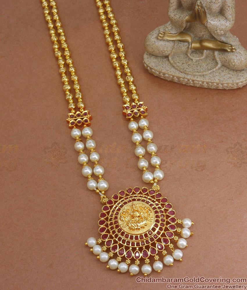 Premium Quality Gold Imitation Haram Lakshmi Double Line Pearls Shop Online HR2699