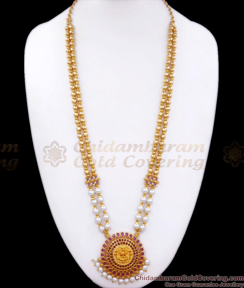 Premium Quality Gold Imitation Haram Lakshmi Double Line Pearls Shop Online HR2699