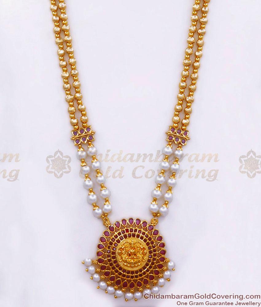 Premium Quality Gold Imitation Haram Lakshmi Double Line Pearls Shop Online HR2699