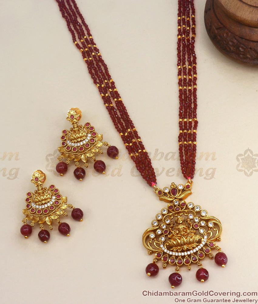 Hyderabad Jewelry Hydro Crystal Haram Earrings Long Necklace Set HR2702