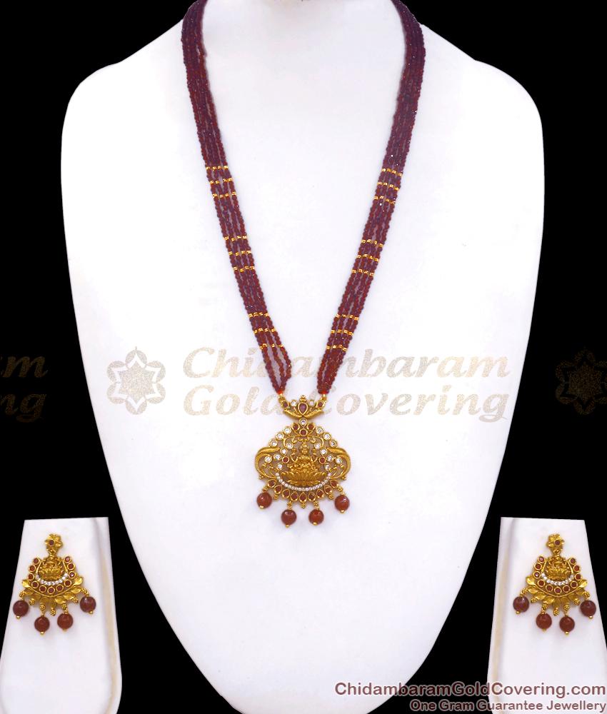 Hyderabad Jewelry Hydro Crystal Haram Earrings Long Necklace Set HR2702