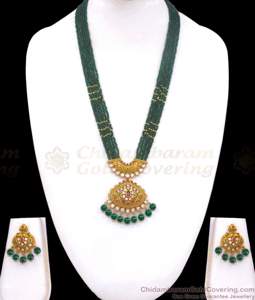Grand Emerald Stone Gold Plated Plated Haram Earrings Combo Set HR2703