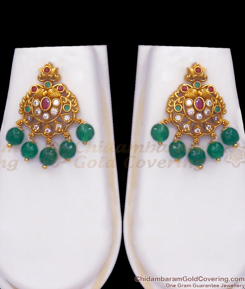 Grand Emerald Stone Gold Plated Plated Haram Earrings Combo Set HR2703