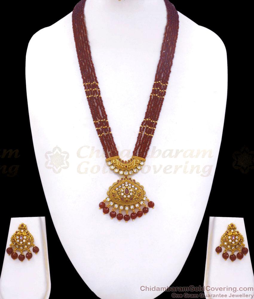 Full Ruby Stone Multi Line Gold Imitation Haram Combo Shop Online HR2704