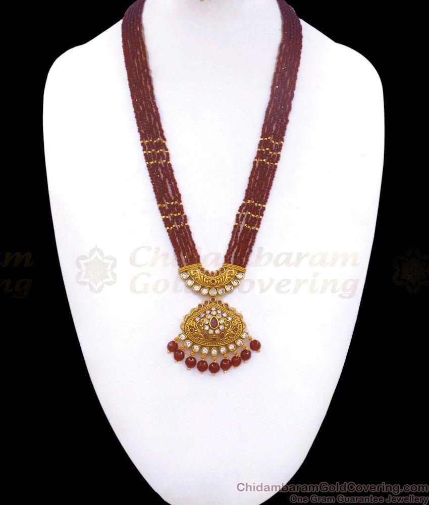 Full Ruby Stone Multi Line Gold Imitation Haram Combo Shop Online HR2704