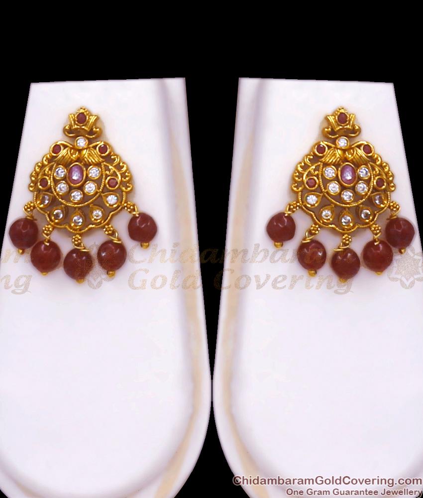 Full Ruby Stone Multi Line Gold Imitation Haram Combo Shop Online HR2704