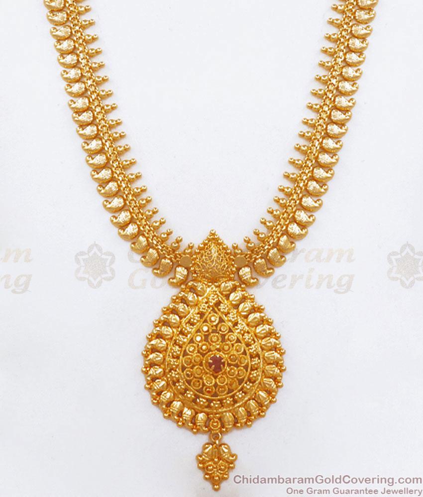 Elegant Gold Plated Haram Ruby Stone Mango Patterns Shop Online HR2709