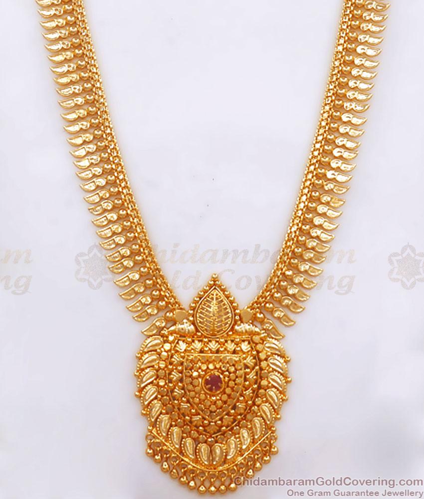 Beautiful Single Ruby Stone Gold Plated Haram Mulaipoo Collections HR2712