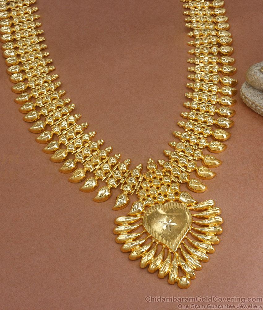 Long Pure Gold Tone Kerala Bridal Haram Grand Wedding Jewelry Collections HR2725