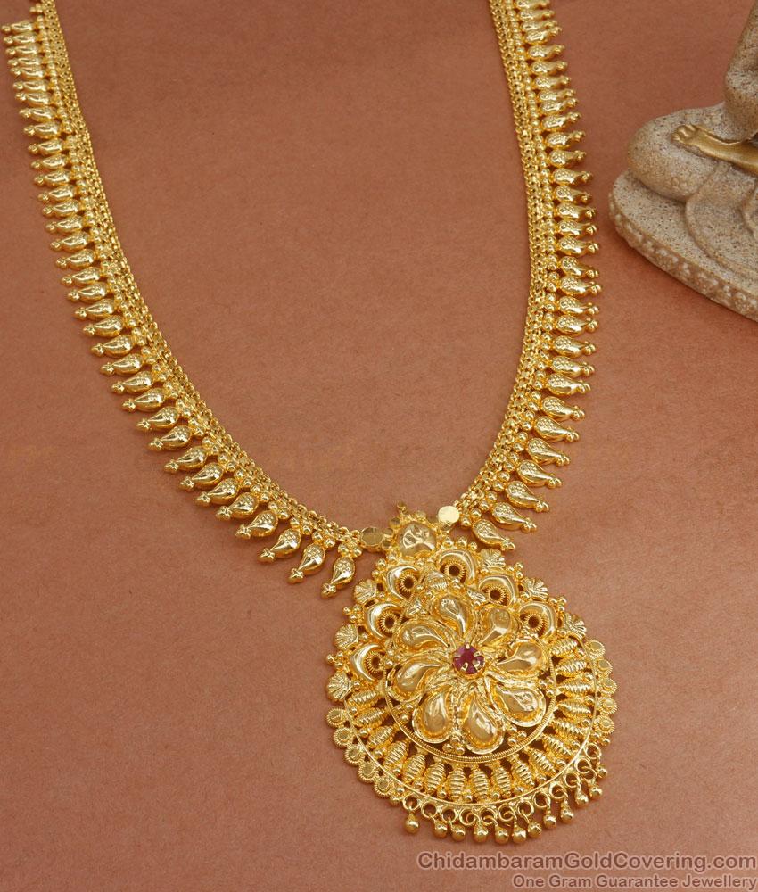 Handmade Bridal Gold Long Haram Single Ruby Stone Dollar Pattern HR2726