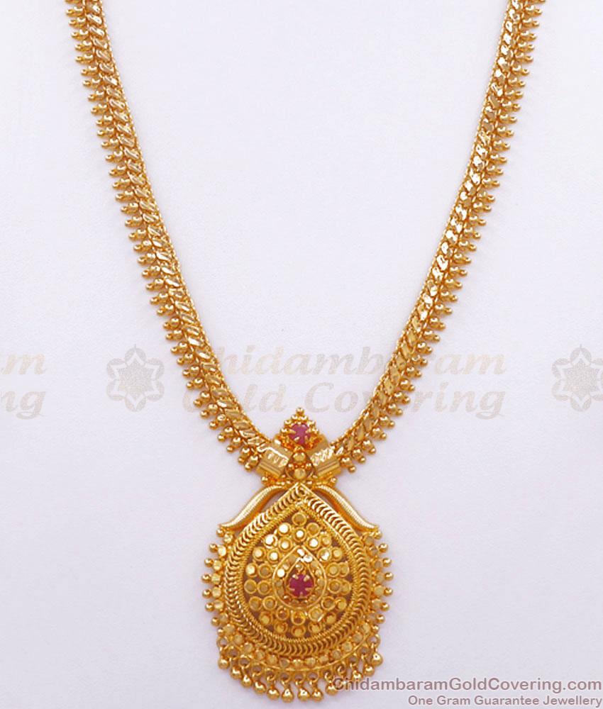Bridal Jewelry One Gram Gold Haram Calcutta Ruby Stone Pattern Shop Online HR2732