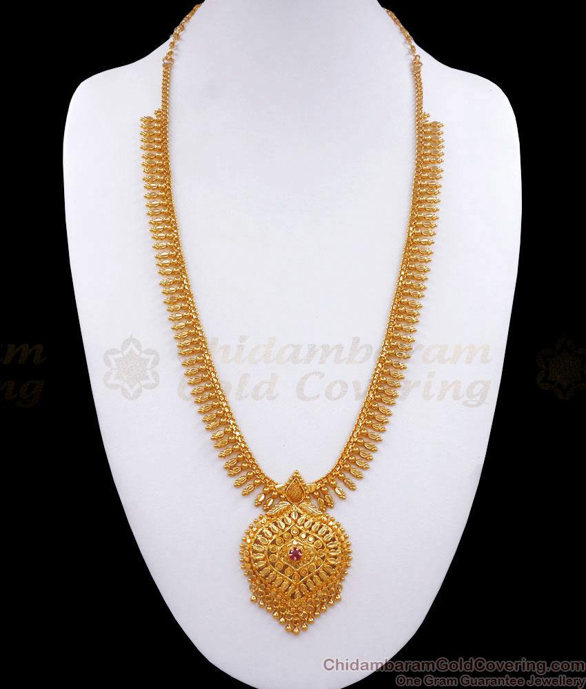 Traditional Kerala Gold Plated Haram Ruby Stone Mullaipoo Collections HR2735