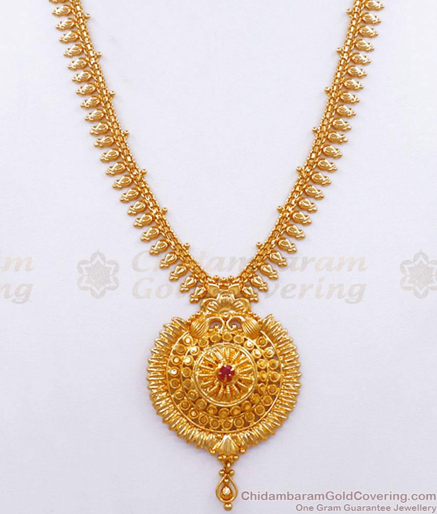 Beautiful Gold Plated Haram Single Ruby Stone Collections Shop Online HR2736