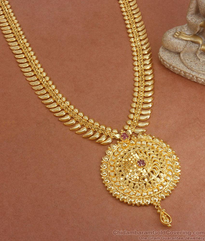 Stunning Gold Plated Haram Leaf Pattern Ruby Stone Collections HR2737