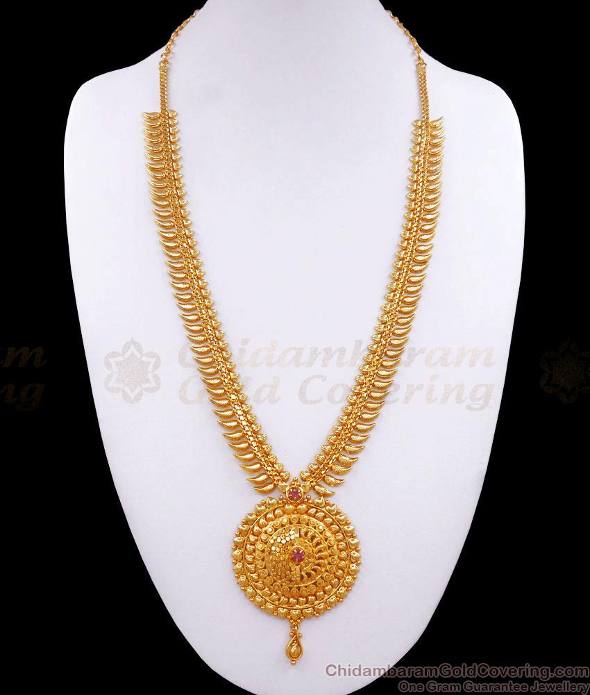 Stunning Gold Plated Haram Leaf Pattern Ruby Stone Collections HR2737