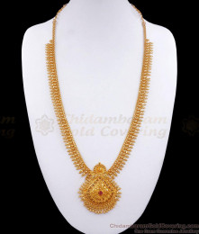 Artistic Single Ruby Stone Gold Imitation Haram Kerala Bridal Jewelry HR2738 Artistic Single Ruby Stone Gold Imitation Haram Kerala Bridal Jewelry HR2738