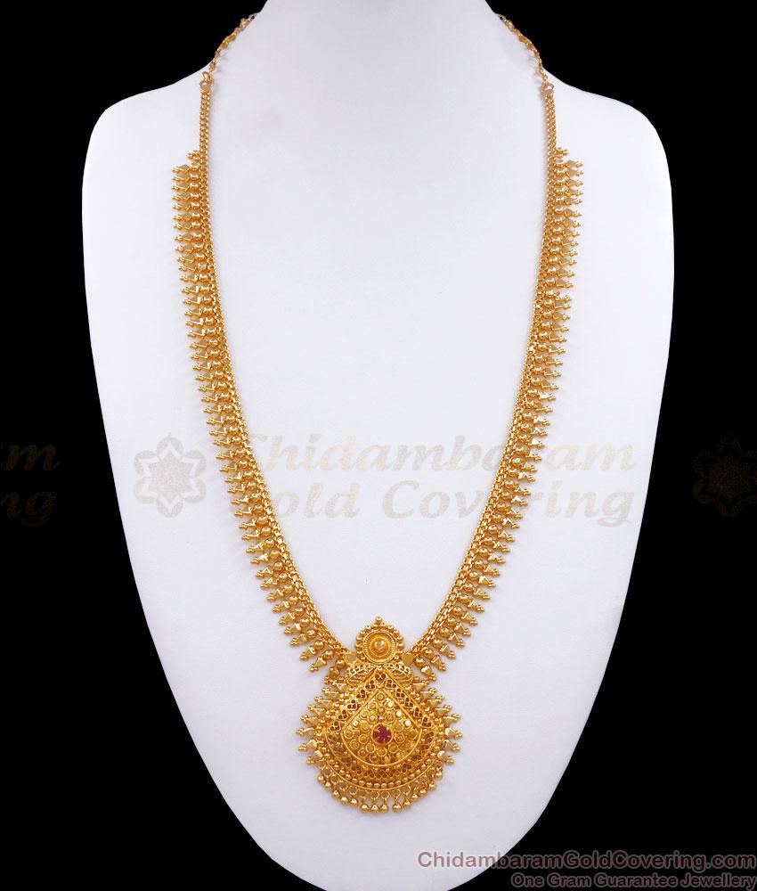 Artistic Single Ruby Stone Gold Imitation Haram Kerala Bridal Jewelry HR2738