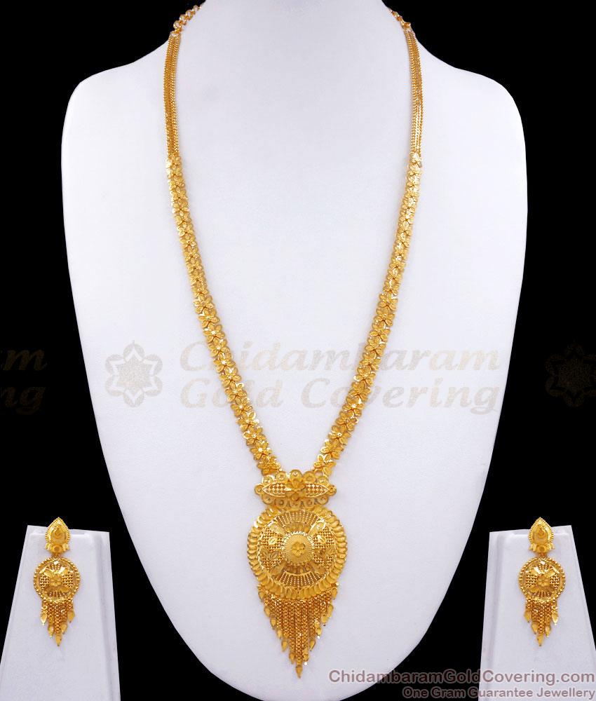 Premium Calcutta Bridal Forming Gold Rani Haram Earring Combo Shop Online HR2748