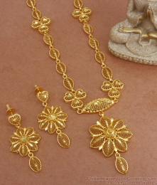 Unique Handcrafted Floral Design Two Gram Gold Haram Earrings Shop Online HR2752