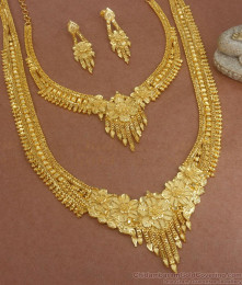 Grand Two Gram Gold Haram Necklace Combo Full Forming Bridal Combo Set HR2755 Grand Two Gram Gold Haram Necklace Combo Full Forming Bridal Combo Set HR2755