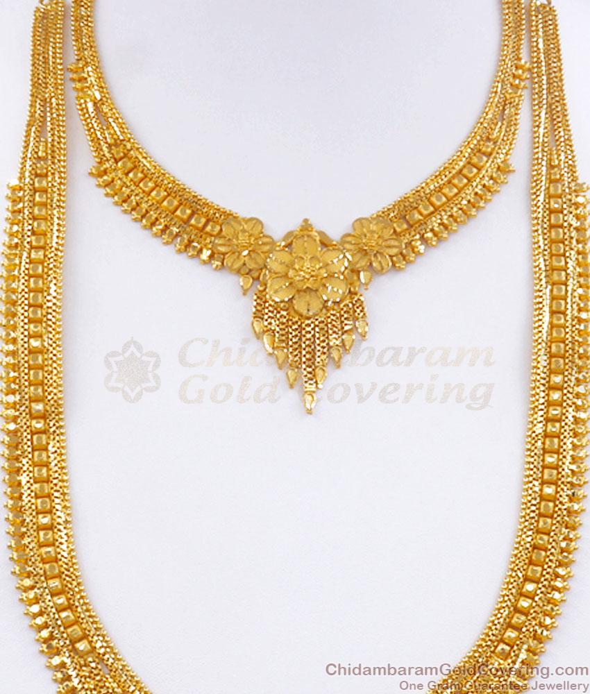 Grand Two Gram Gold Haram Necklace Combo Full Forming Bridal Combo Set HR2755