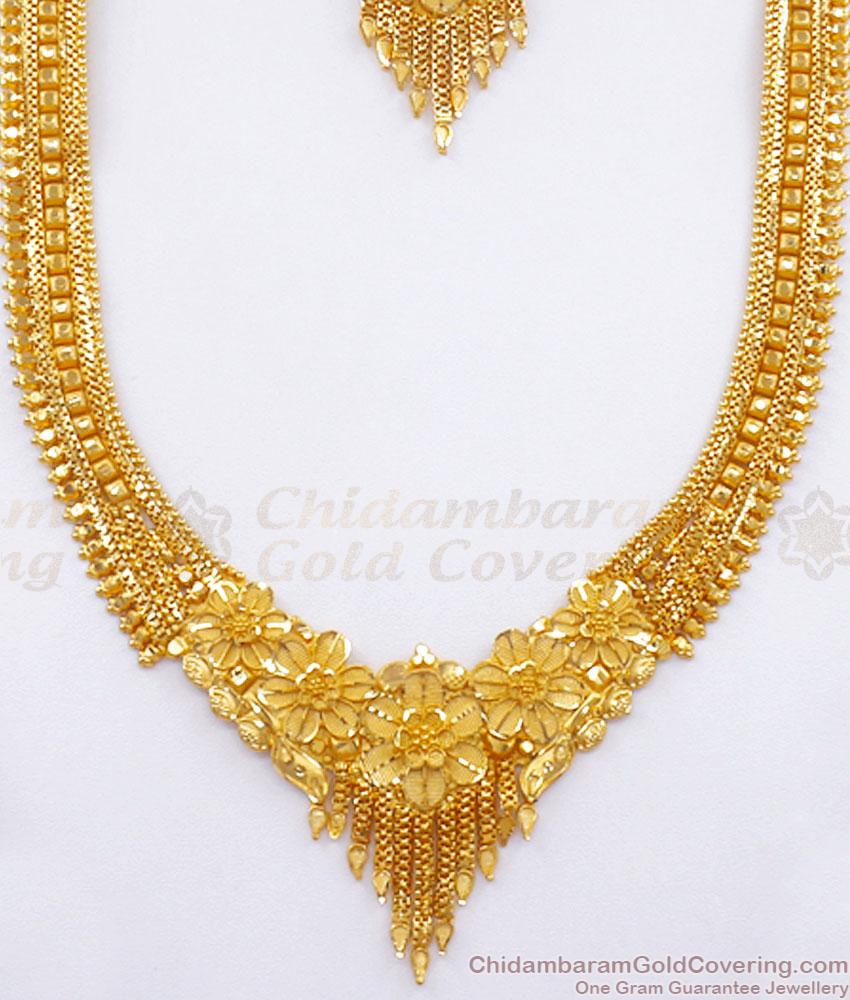 Grand Two Gram Gold Haram Necklace Combo Full Forming Bridal Combo Set HR2755