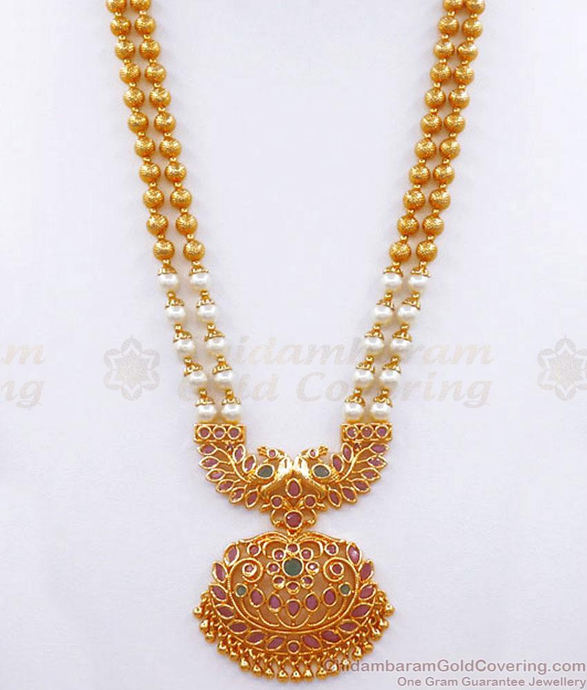 Grand One Gram Gold Haram 2 Line Pearls Peacock Designs Shop Online HR2758