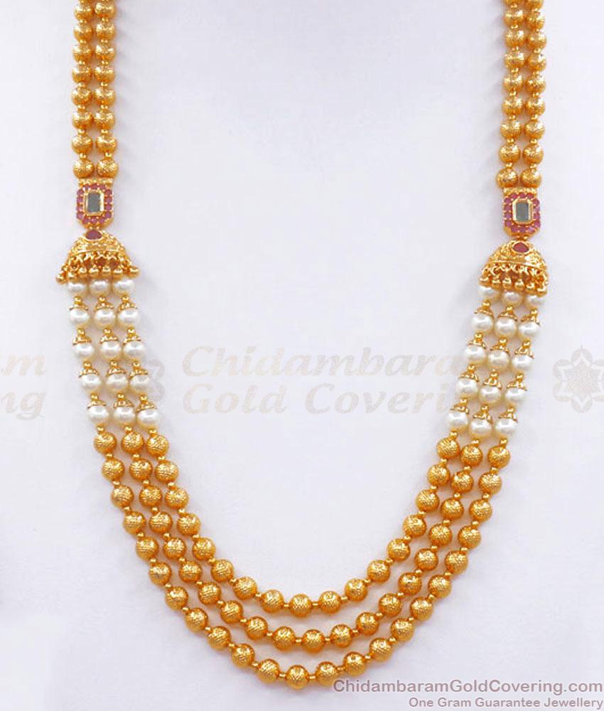 Vintage Look Heavy 1 Gram Gold Nelikka Haram Earring Combo Pearl Designs HR2766