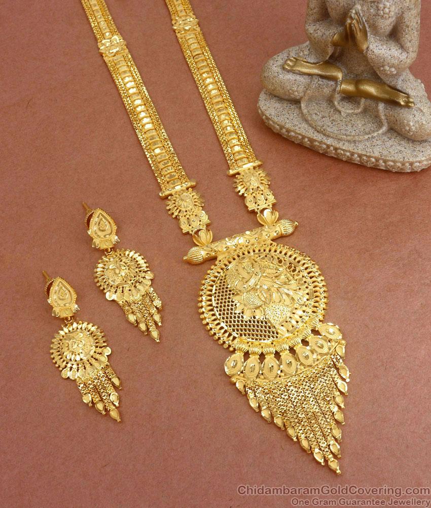 Grand 916 Gold Pattern Forming Gold Bridal Haram Earring Set HR2772