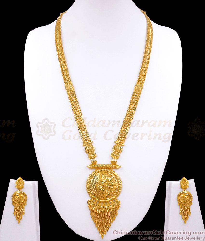 Grand 916 Gold Pattern Forming Gold Bridal Haram Earring Set HR2772