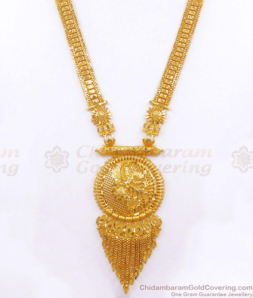 Grand 916 Gold Pattern Forming Gold Bridal Haram Earring Set HR2772