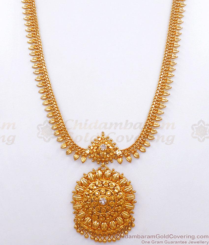 Elegant Gold Plated Calcutta Haram White Stone Bridal Collections Shop Online HR2784