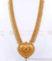 Heart Shaped Ruby Stone Gold Plated Haram Kerala Mullai Pattern Bridal Wear HR2787