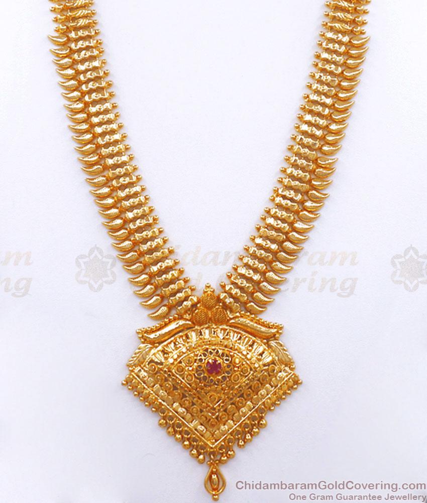 Long One Gram Gold Haram Ruby Stone Bridal Kerala Collections HR2788