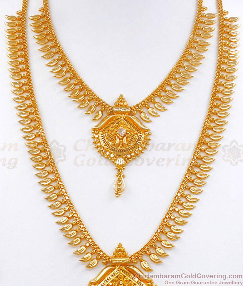 Elegant White Stone Gold Imitation Haram Necklace Bridal Combo Set HR2800