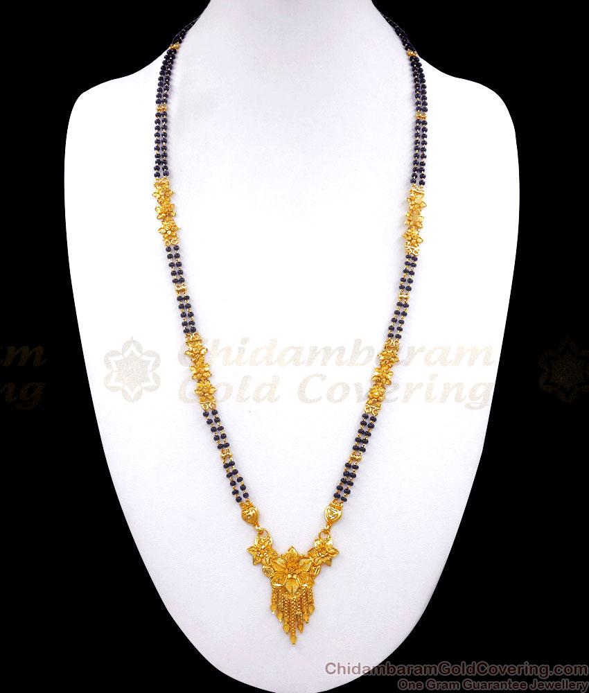 Traditional Long 2 Gram Gold Mangalsutra Haaram Floral Design HR2804