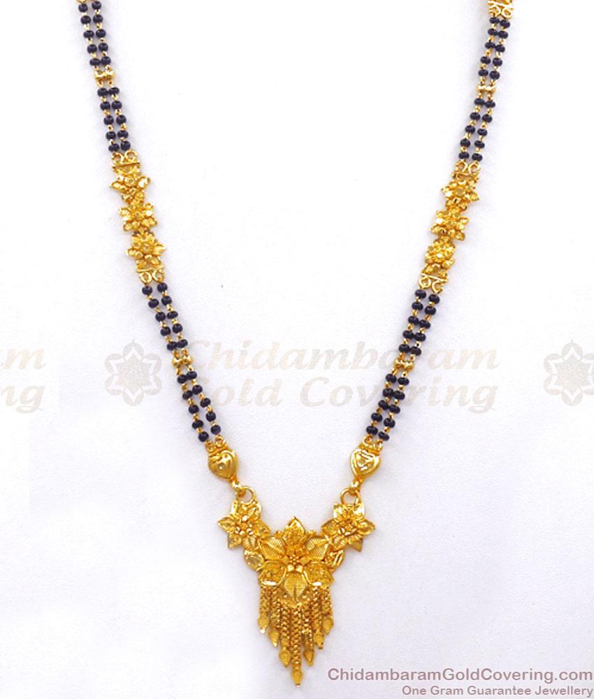 Traditional Long 2 Gram Gold Mangalsutra Haaram Floral Design HR2804