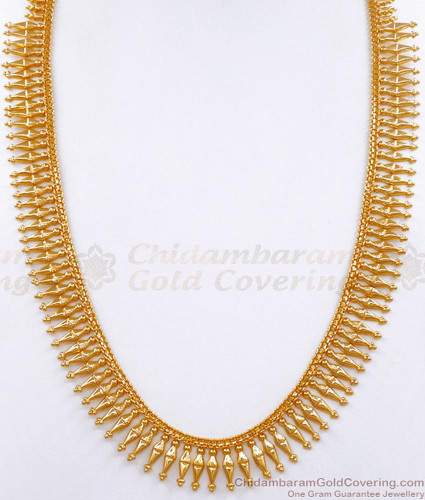 Broad 1 Gram Gold Haram Bridal Long Mullai Pattern Gold Jewelry HR2824