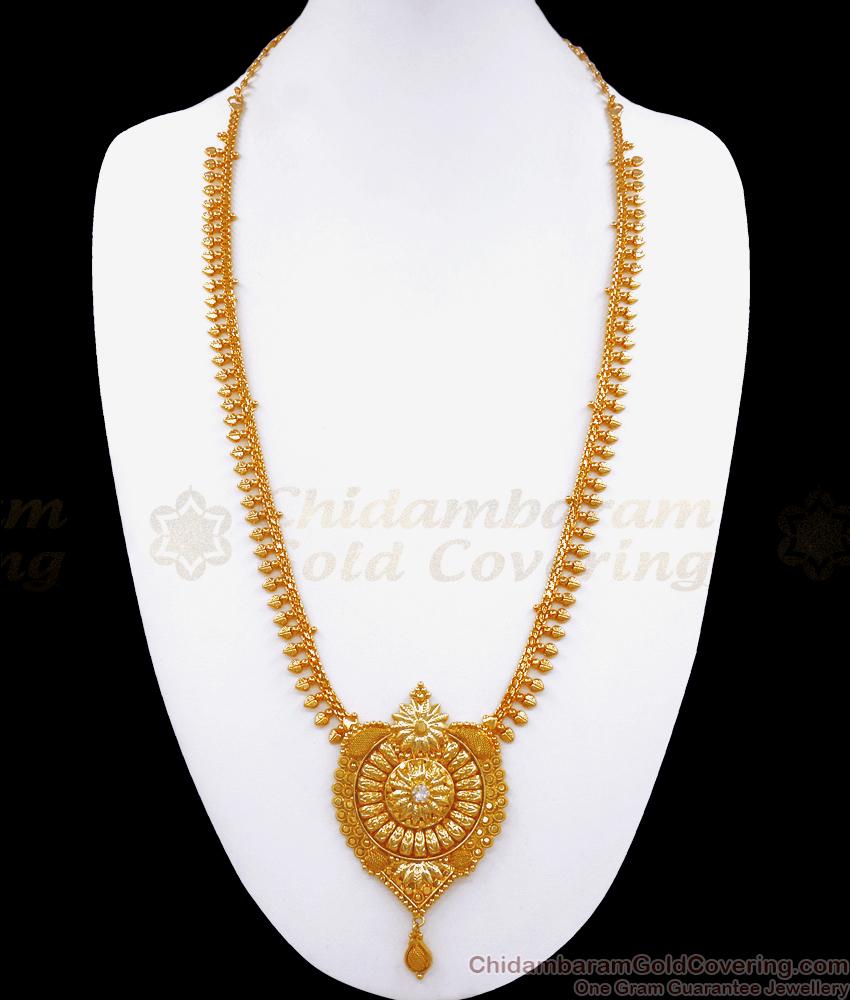 Stylish Calcutta Pattern Gold Haram White Stone Reception Jewelry Designs HR2834