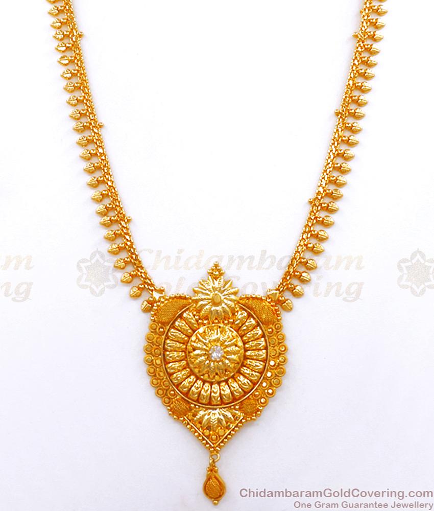 Stylish Calcutta Pattern Gold Haram White Stone Reception Jewelry Designs HR2834