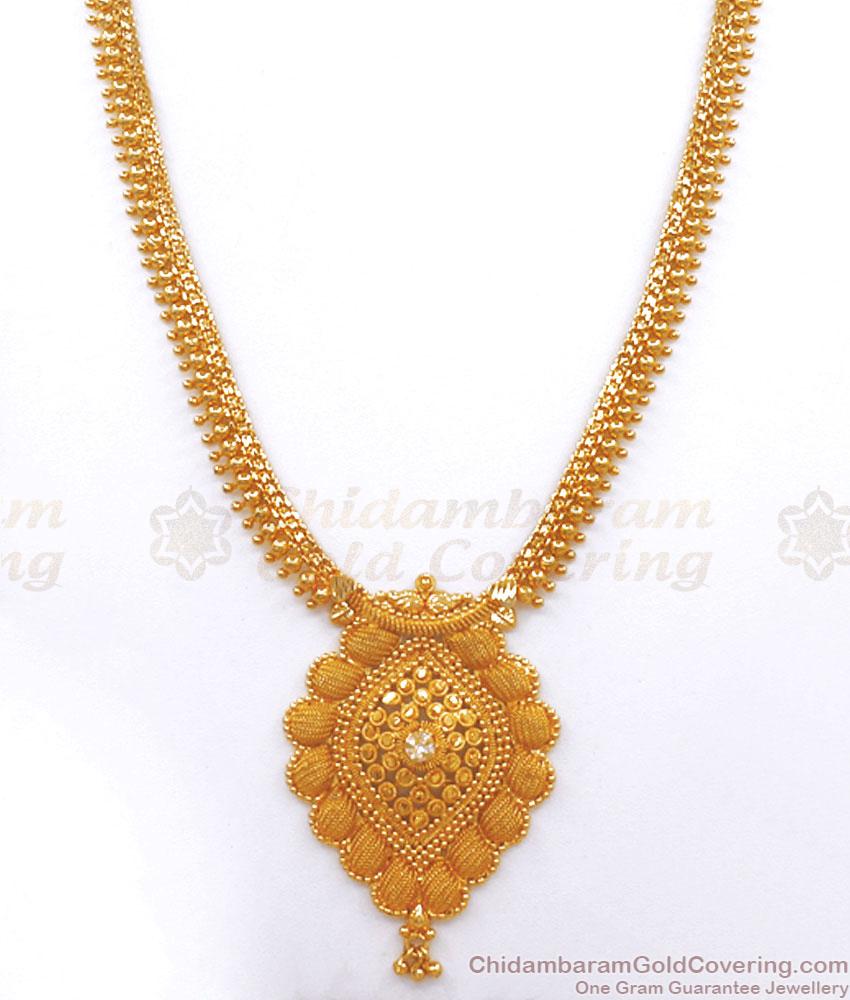 Single White Stone Gold Tone Haram Kerala Pattern Bridal Jewelry HR2835