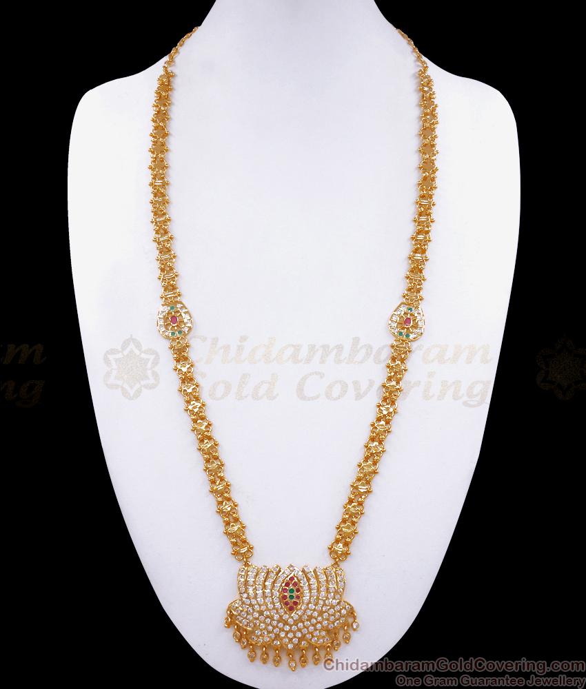 Premium Long Impon Lotus Haram Designs Multi Gati Stone Collections HR2838