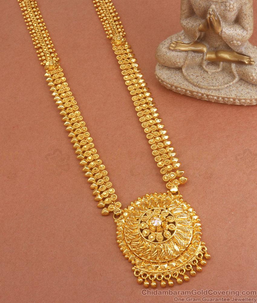 Grand Look Gold Plated Haram Bridal Single White Stone Collections Shop Online HR2853