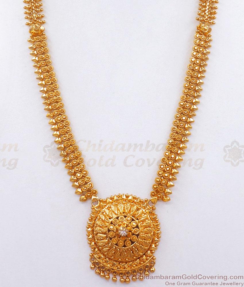 Grand Look Gold Plated Haram Bridal Single White Stone Collections Shop Online HR2853