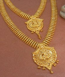 New Lakshmi Pattern Long Gold Haram Necklace Bridal Collections HR2864
