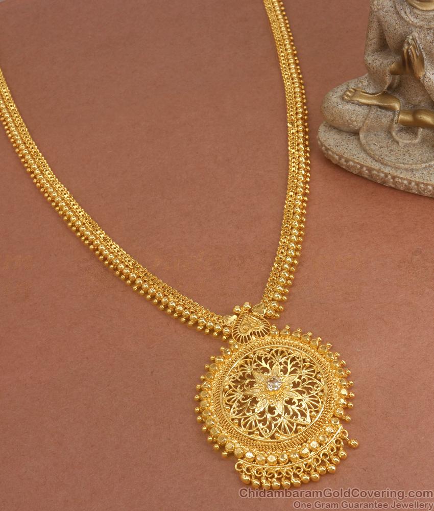 Simple Gold Plated Haram Floral White Stone Designs HR2872